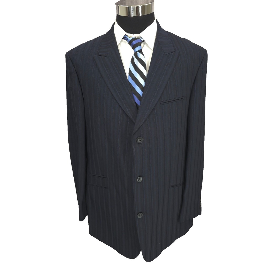 Cubavera 2 Piece Suit Mens‎ 46L Dark Blue Blazer Peaked Pants 40X30 Rayon Blend